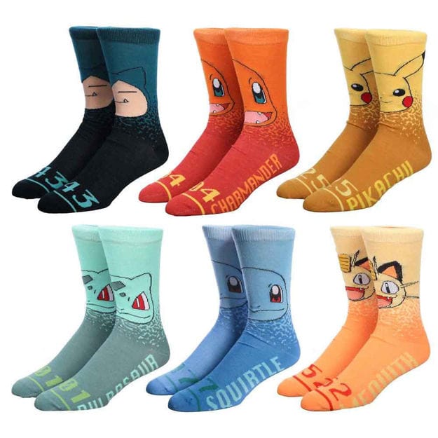 Pokemon Characters 6 Pack of Crew Socks