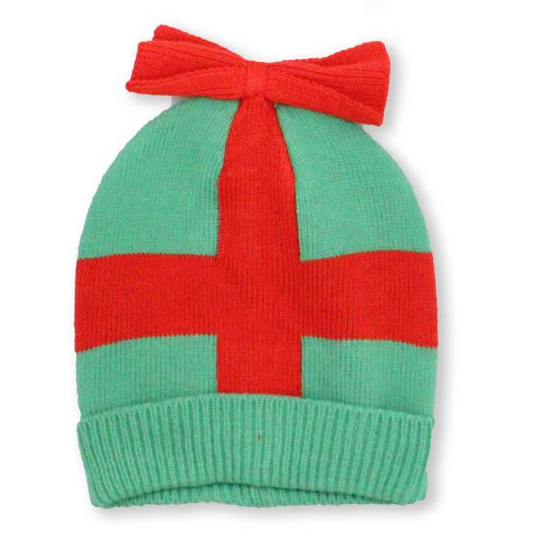 Green Holiday Package with Bow Knit Hat