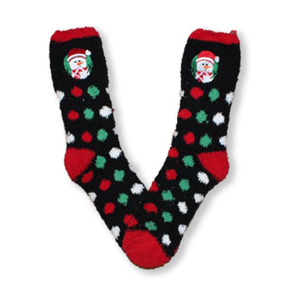 Snowman Dots Socks Fuzzy Applique Women’s Sock