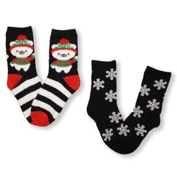 Fuzzy Bear and Snowflakes Children’s Christmas 2 Pack Sock