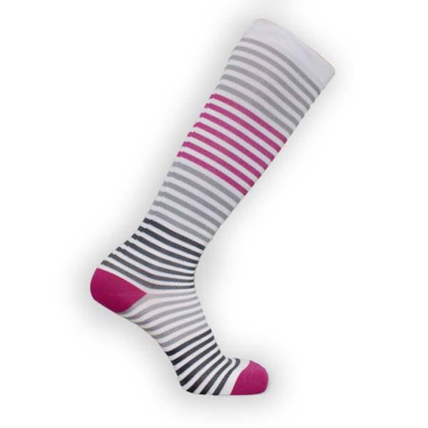 White & Pink Striped Compression Socks Knee High Sock