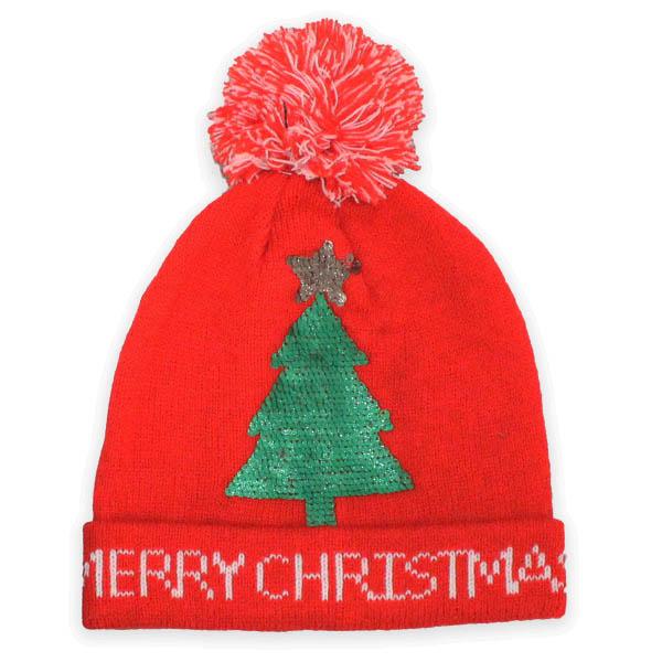 Christmas Tree with Pompom Knit Hat