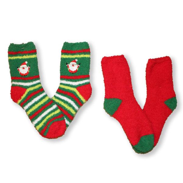 Fuzzy Santa Stripe Women’s 2 Pack Socks