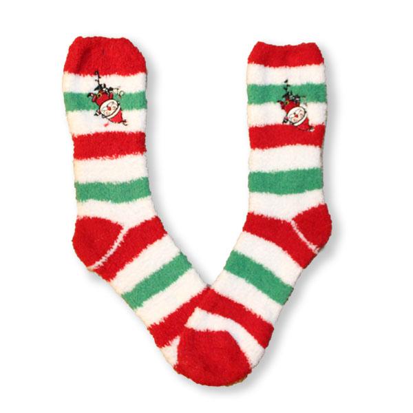 Santa Stripe Socks Fuzzy Applique Christmas Women’s Sock