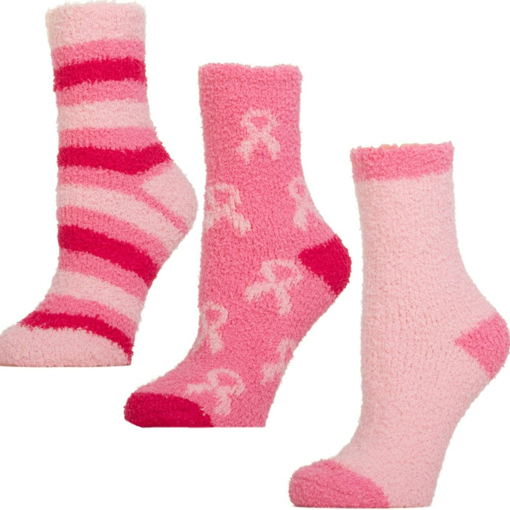 Breast Cancer Awareness 3 Pack Fuzzy Socks