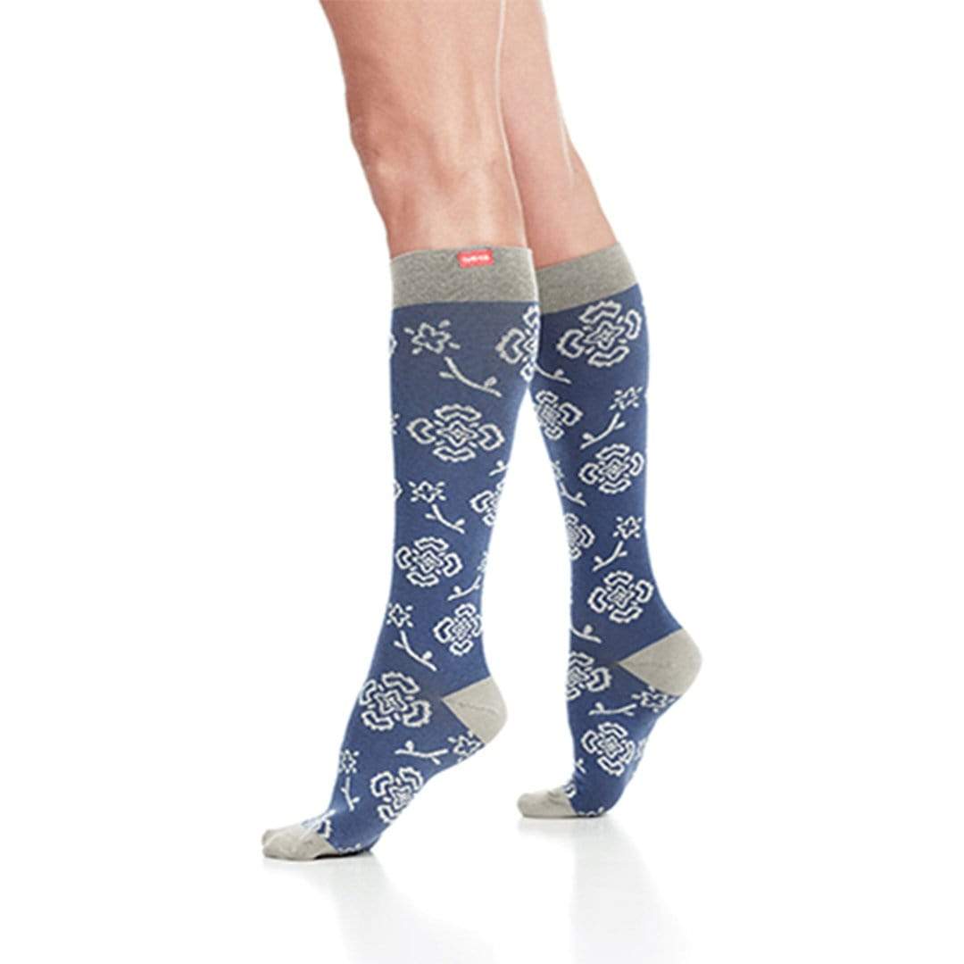 Blue & Grey Queen’s Floral Compression Socks Unisex Knee High Sock