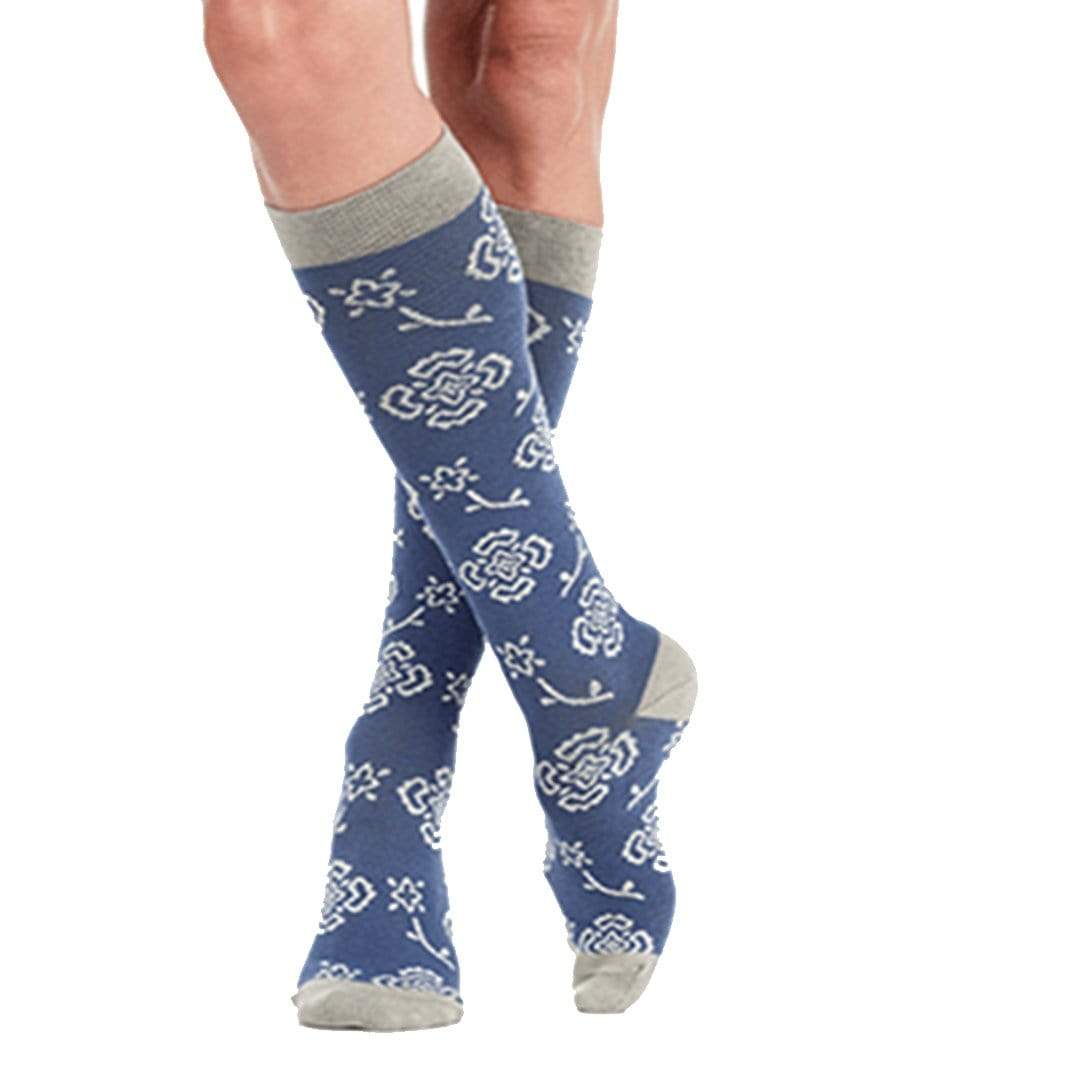 Blue & Grey Queen’s Floral Compression Socks Unisex Knee High Sock