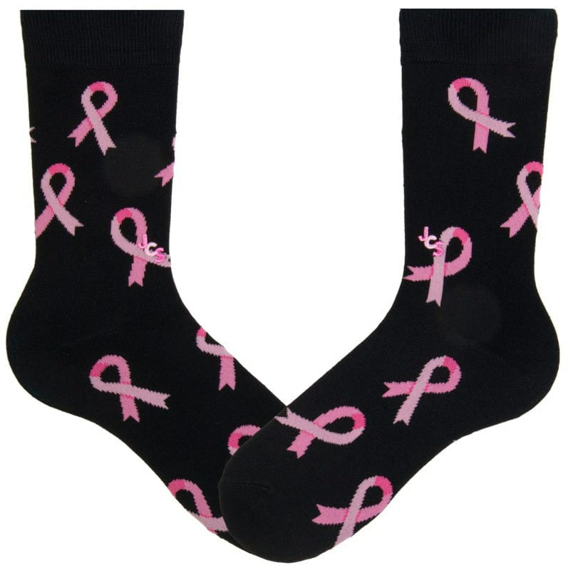 Breast Cancer Awareness Ribbon Black Crew Sock