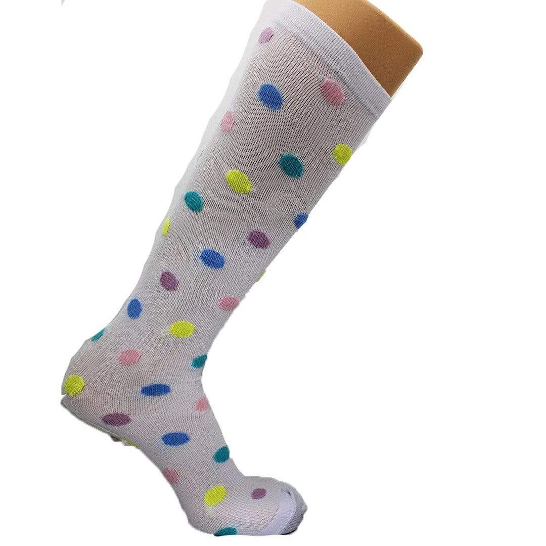 White Polka Dot Compression Socks Knee High Sock