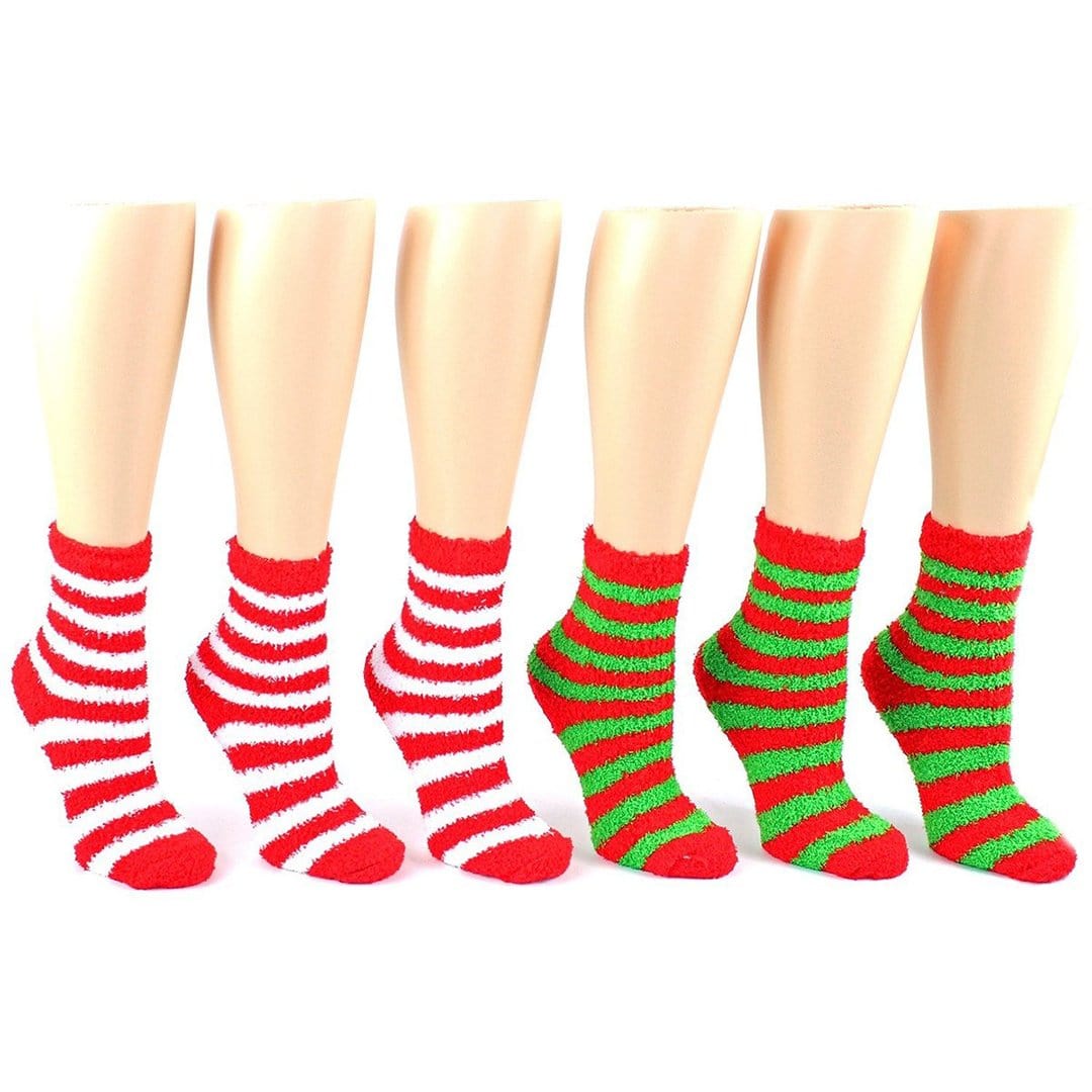 Christmas Striped Fuzzy Socks – Women’s Ankle Sock