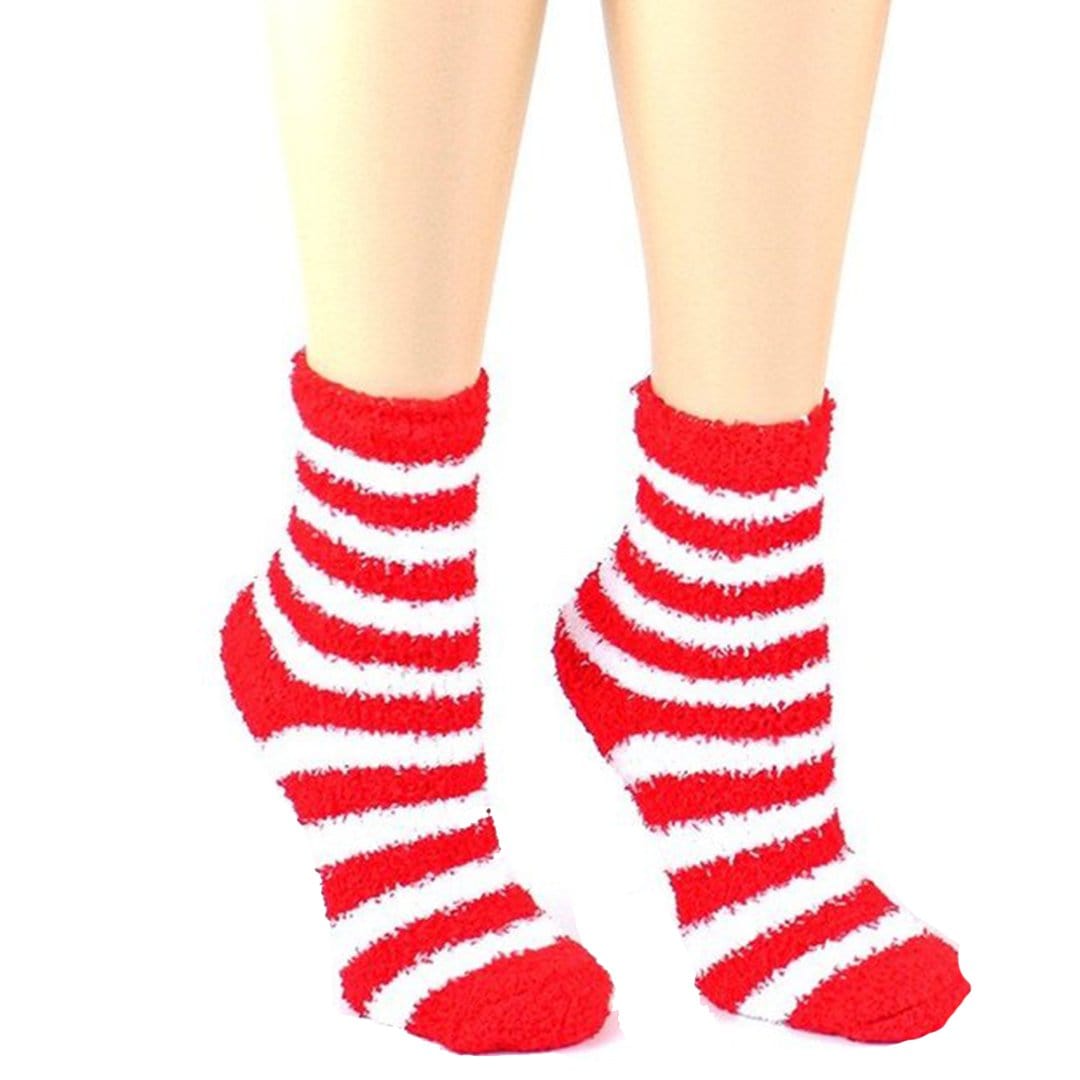 Christmas Striped Fuzzy Socks – Women’s Ankle Sock