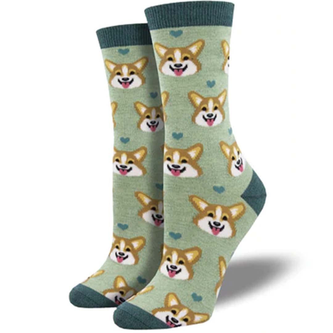 Corgi Face Women’s Bamboo Crew Socks