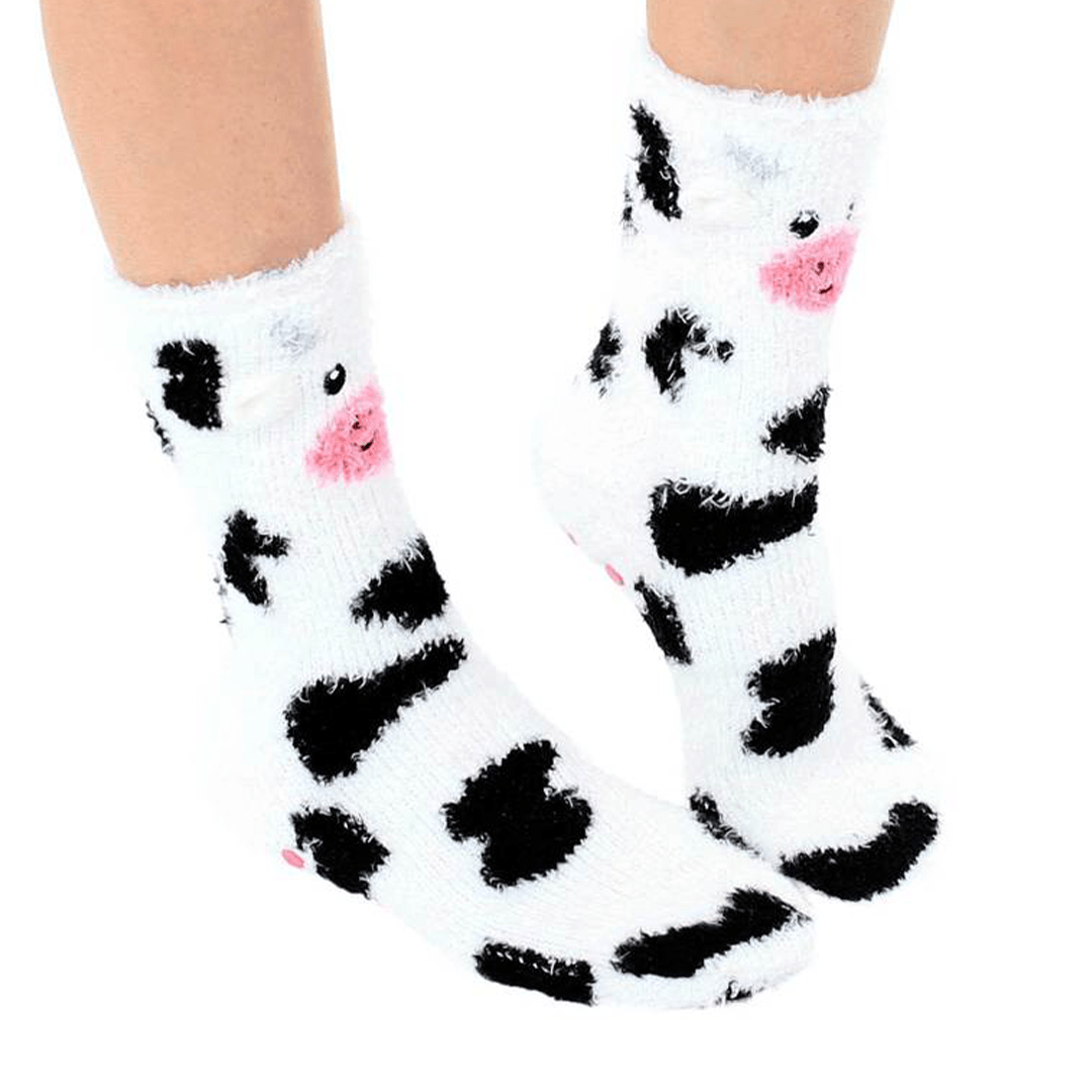 Fuzzy Cow Slipper Socks