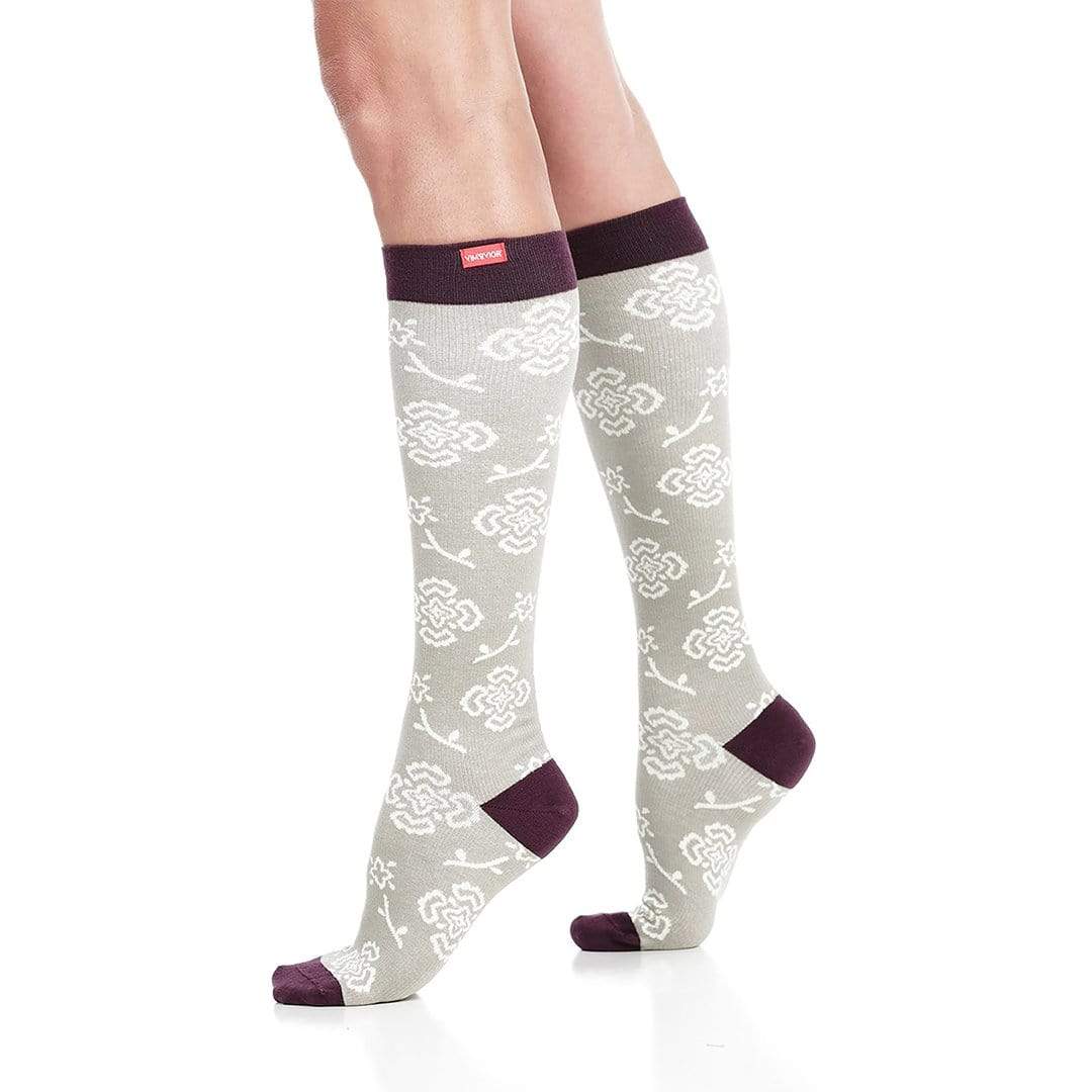 Grey & Burgundy Queen’s Floral Compression Socks Unisex Knee High Sock