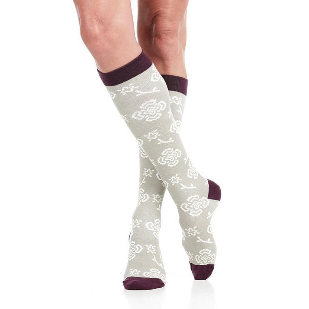 Grey & Burgundy Queen’s Floral Compression Socks Unisex Knee High Sock