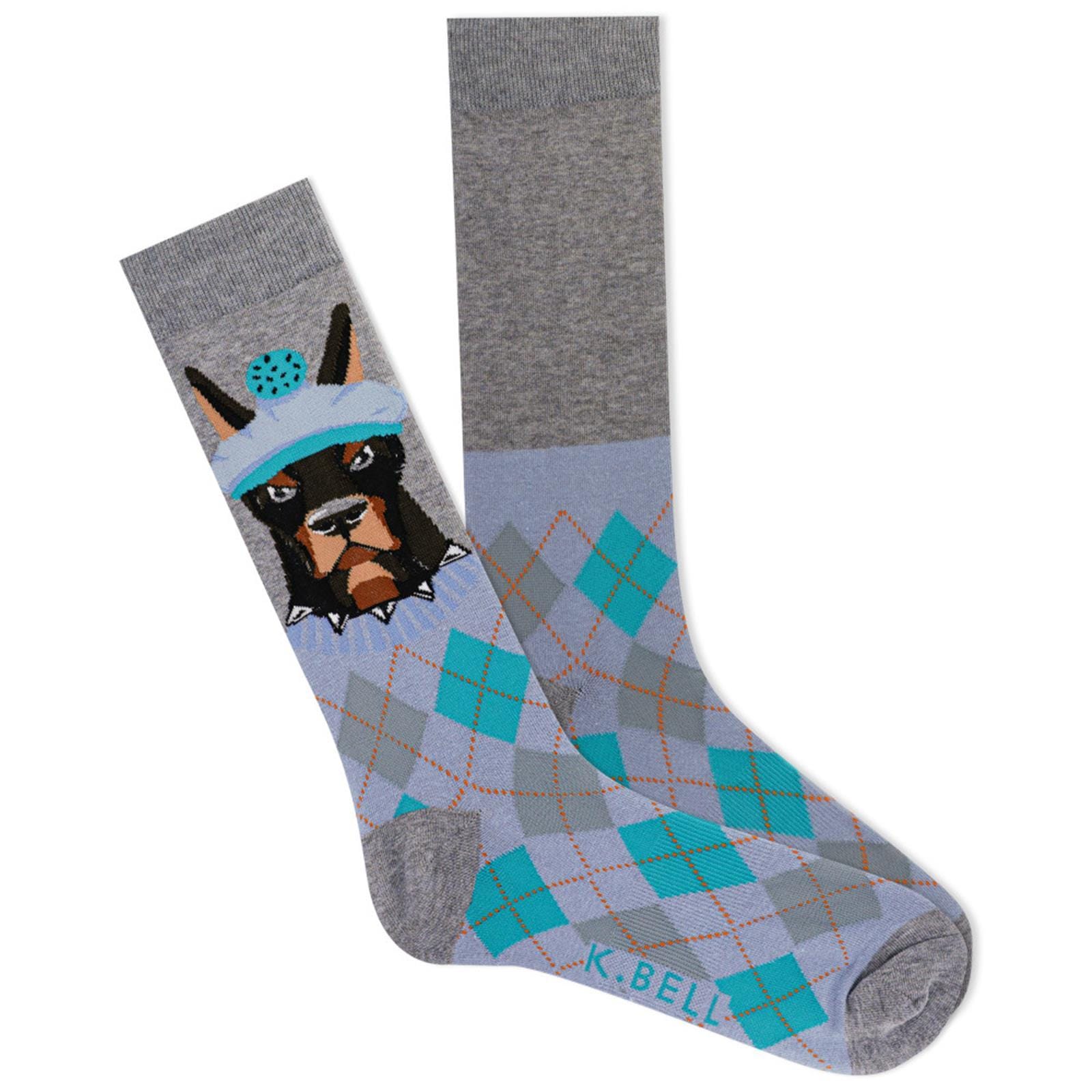 Doberman with Golfer Hat Men’s Crew Socks