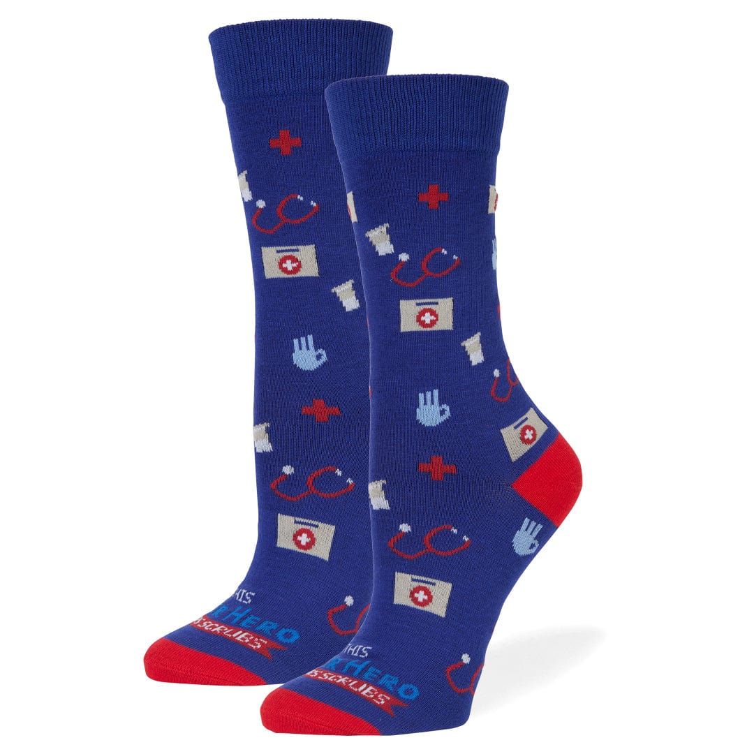 This Superhero Wears Scrubs Crew Socks