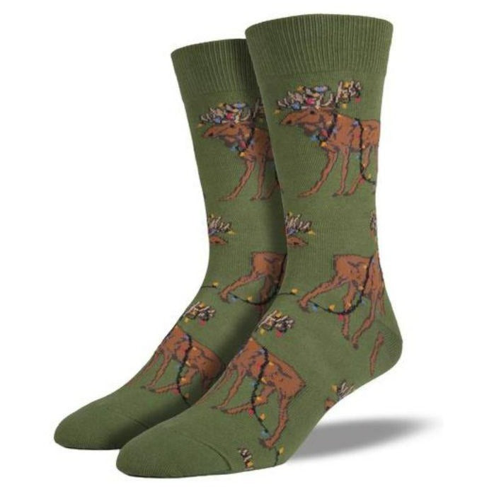 Xmas Lights Moose Men’s Crew Socks