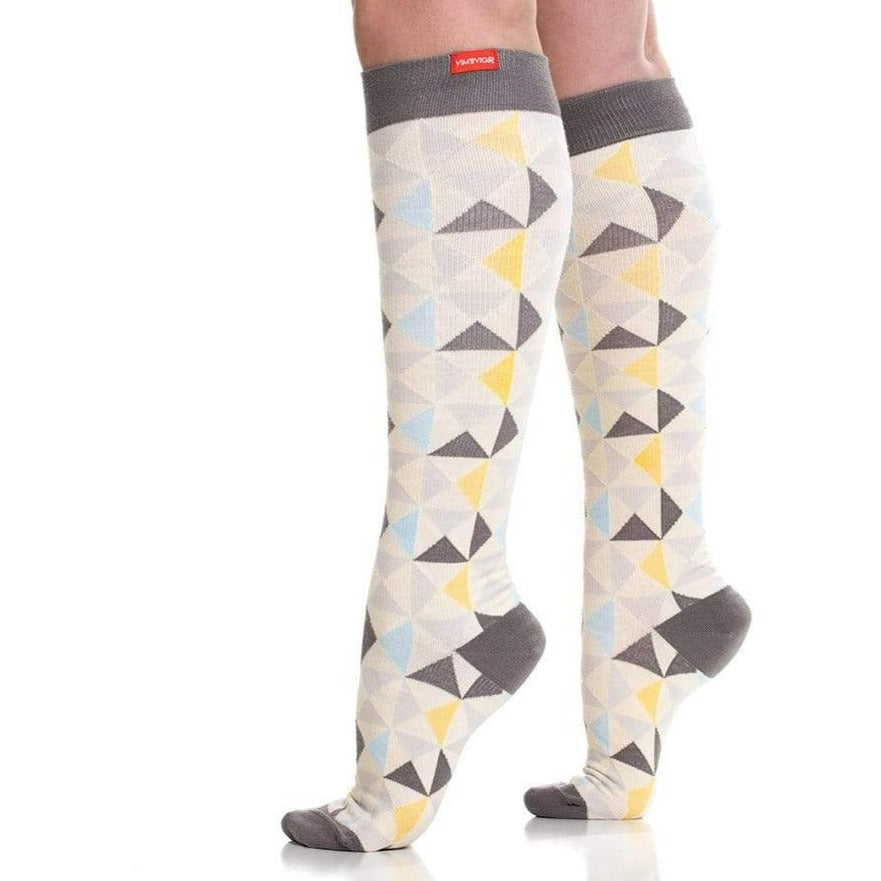 Modern Triangle: Gray & Gold Compression Socks Unisex Knee High Sock