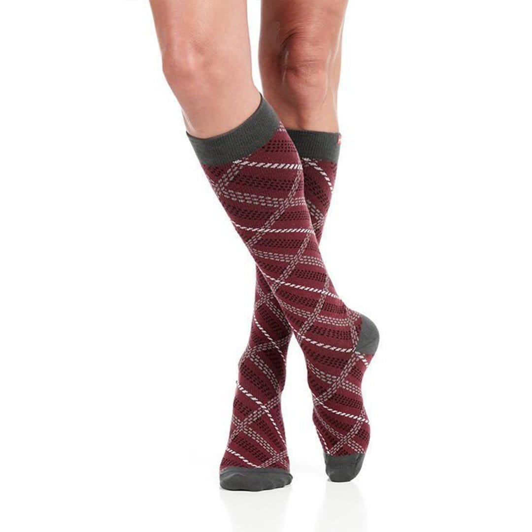 Maroon & Gray Plaid Compression Socks