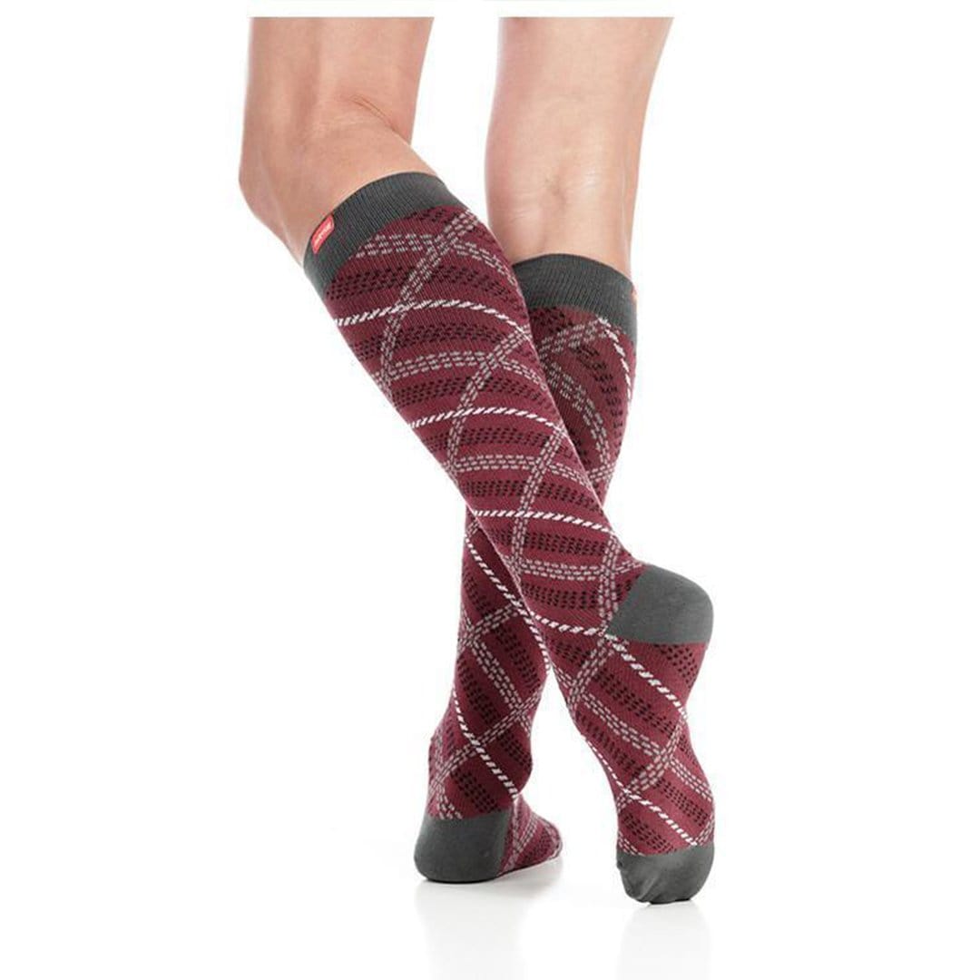 Maroon & Gray Plaid Compression Socks