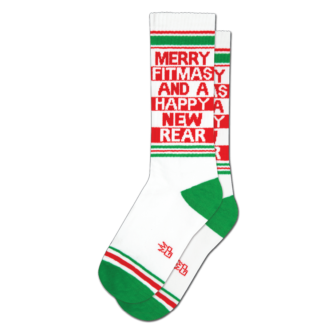 Merry Fitmas and A Happy New Rear Unisex Crew Sock