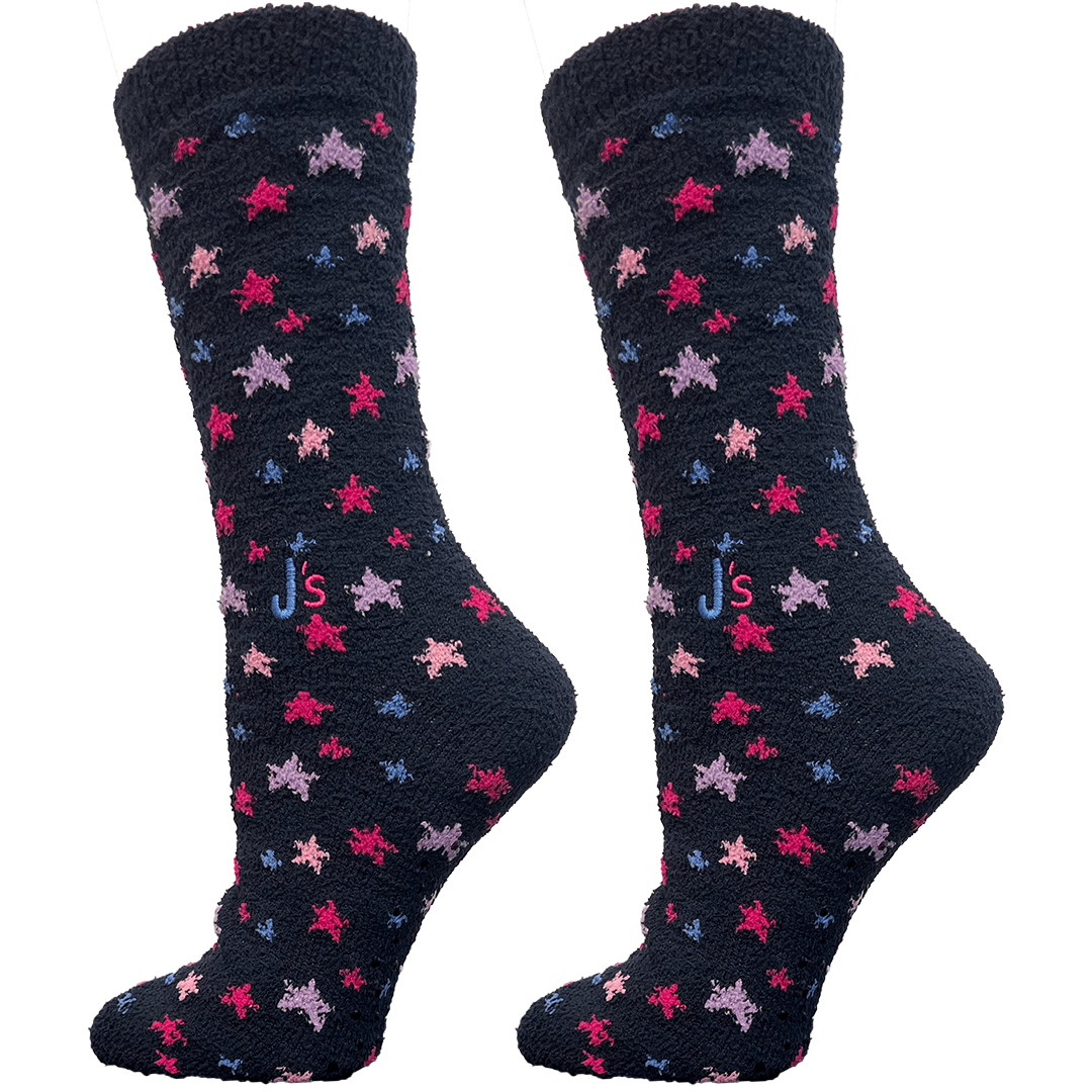 Stars Blue Fuzzy Women’s Crew Socks