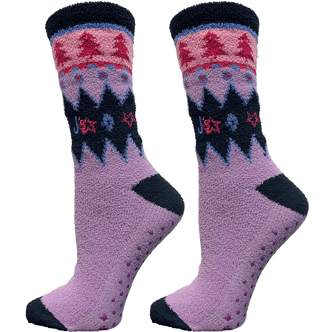 Fair Isle Tree Lavender Fuzzy Women’s Crew Socks