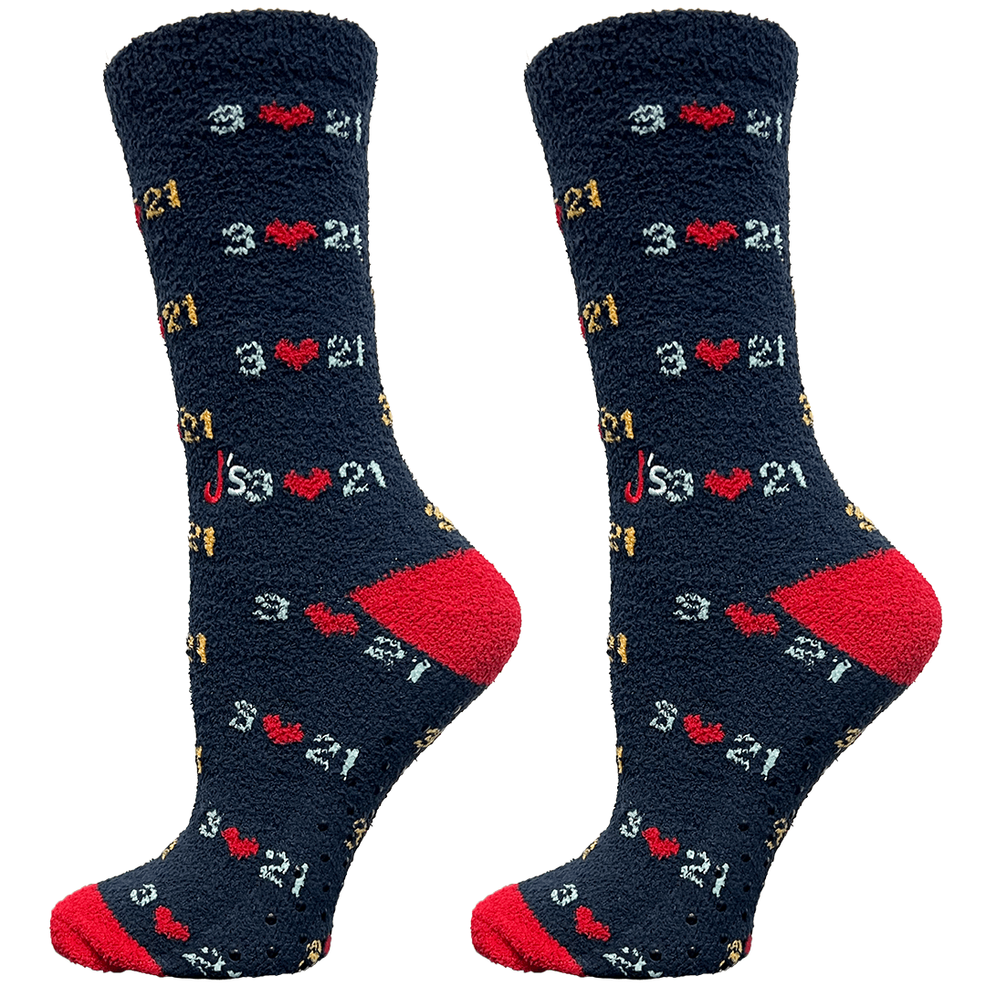 Down Syndrome Awareness Navy Blue Fuzzy Crew Socks