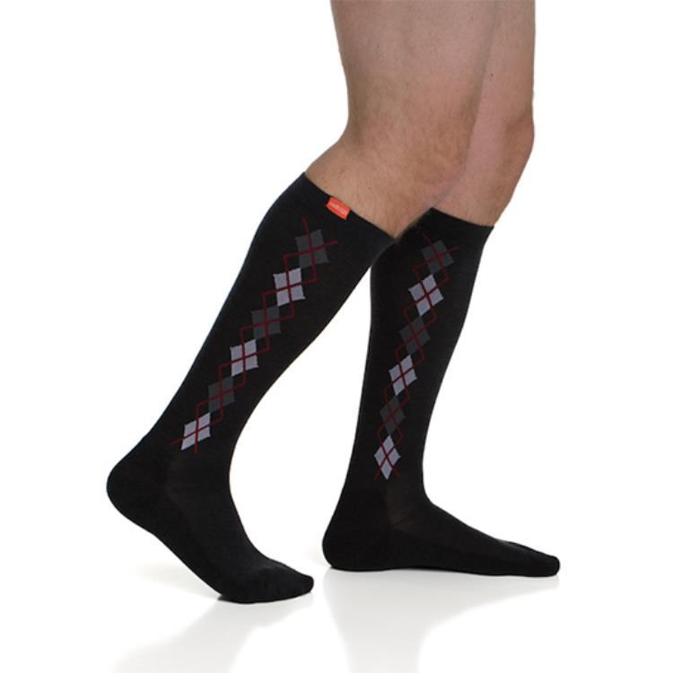 Wool Argyle Black & Brick Compression Socks Unisex Knee High Sock