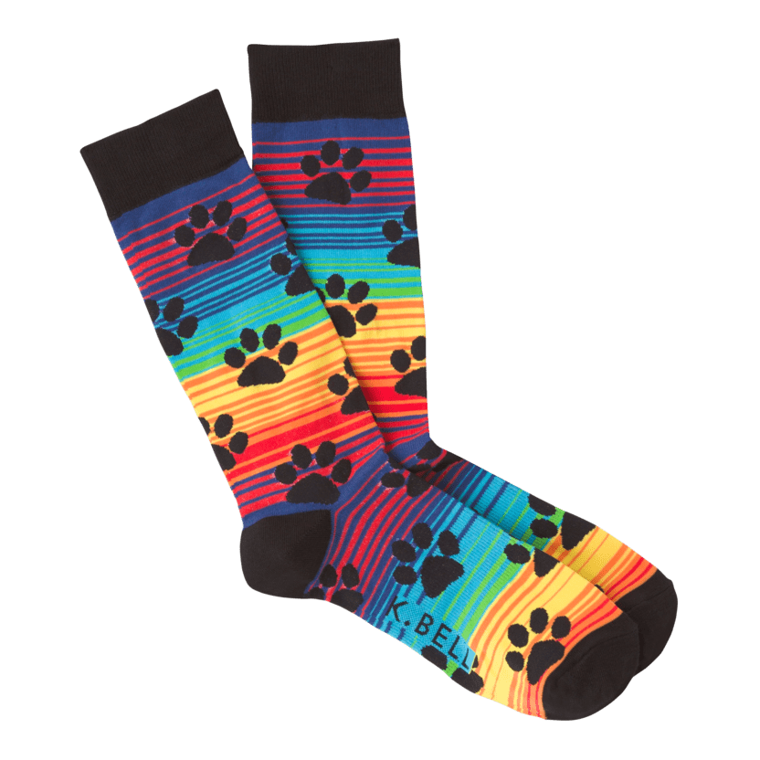 Rainbow Stripe Paw Print Socks Men’s Crew Sock