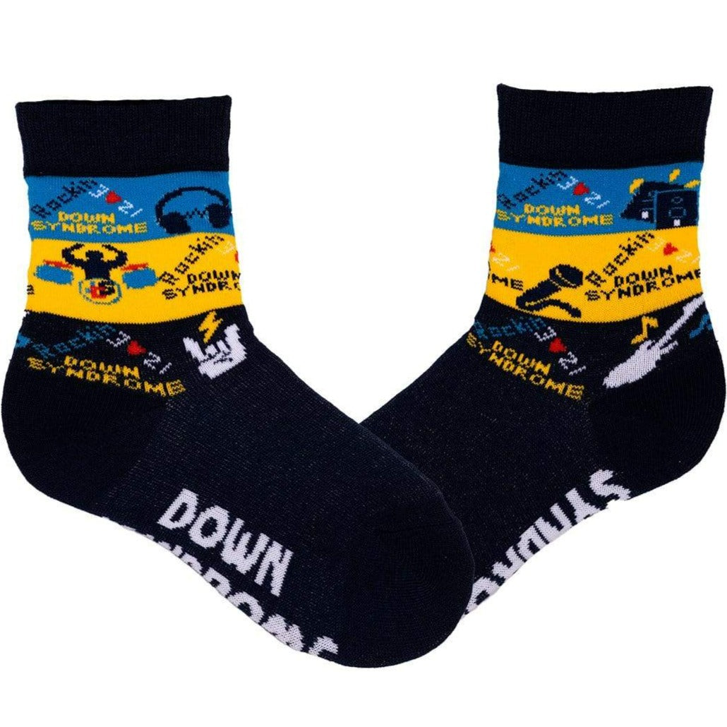 Navy Striped Rockin Down Syndrome Socks Junior Crew Sock