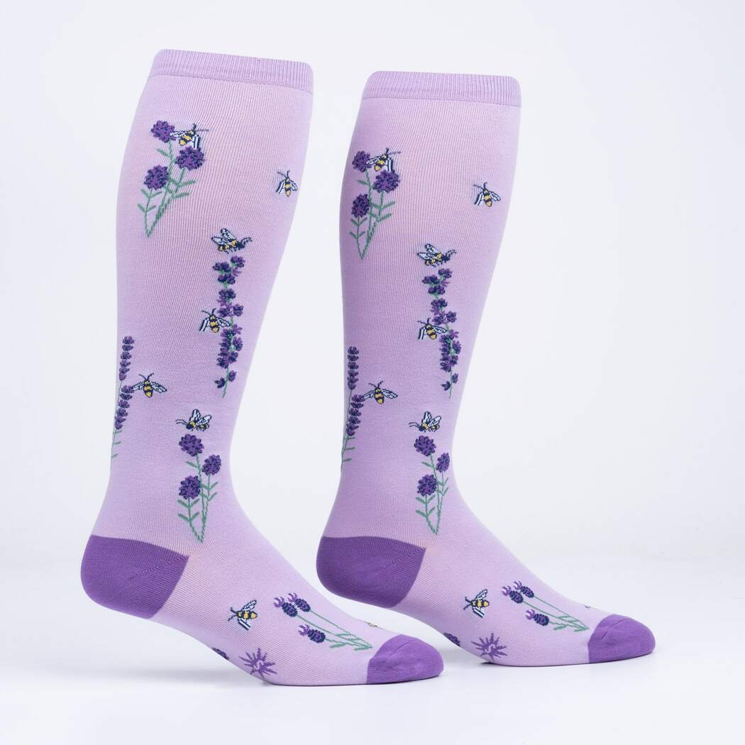 Bees and Lavender Women’s Wide Calf Knee High Socks