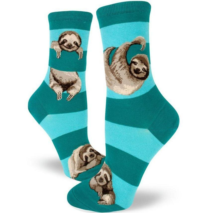 Teal Sloth Stripe Socks Women’s Crew Sock