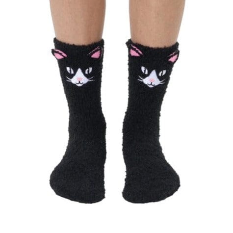 Black Cat Fuzzy Crew Socks