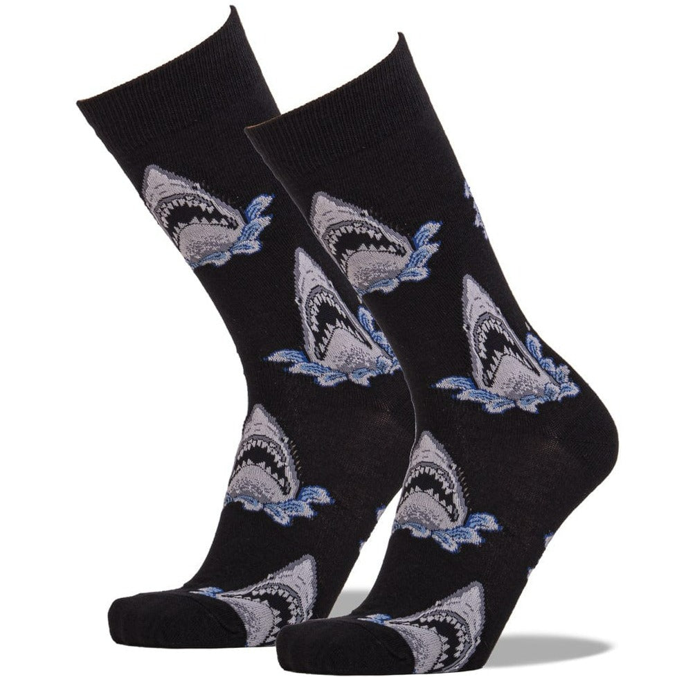 Shark Attack Men’s Black Crew Socks