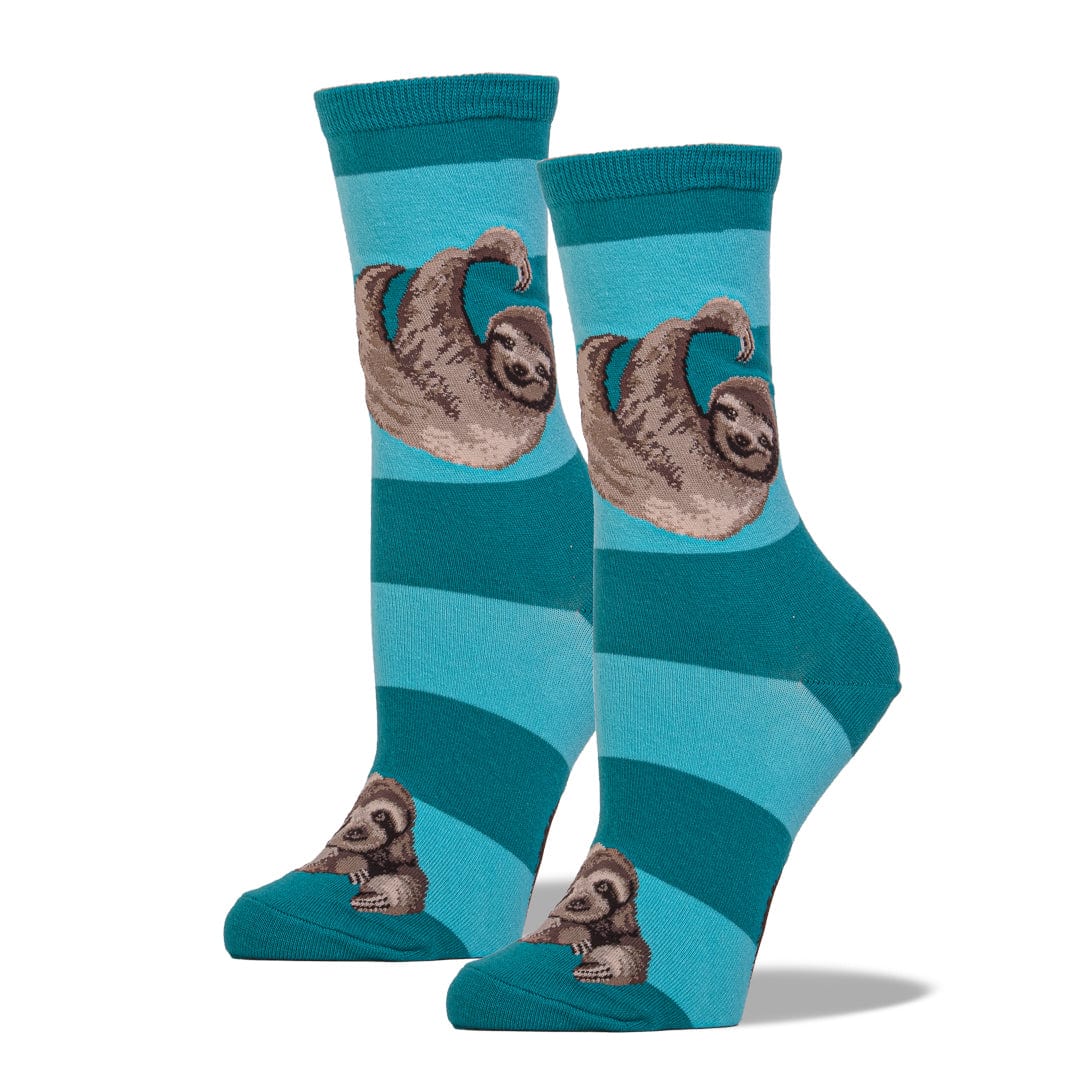 Teal Sloth Stripe Socks Women’s Crew Sock