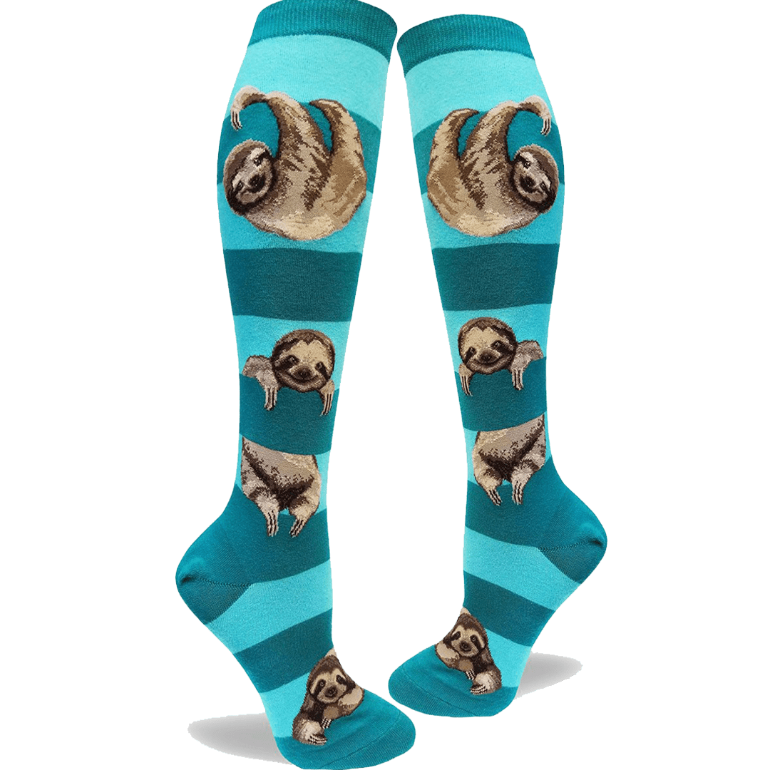 Teal Sloth Stripe Sock Women’s Knee High Socks