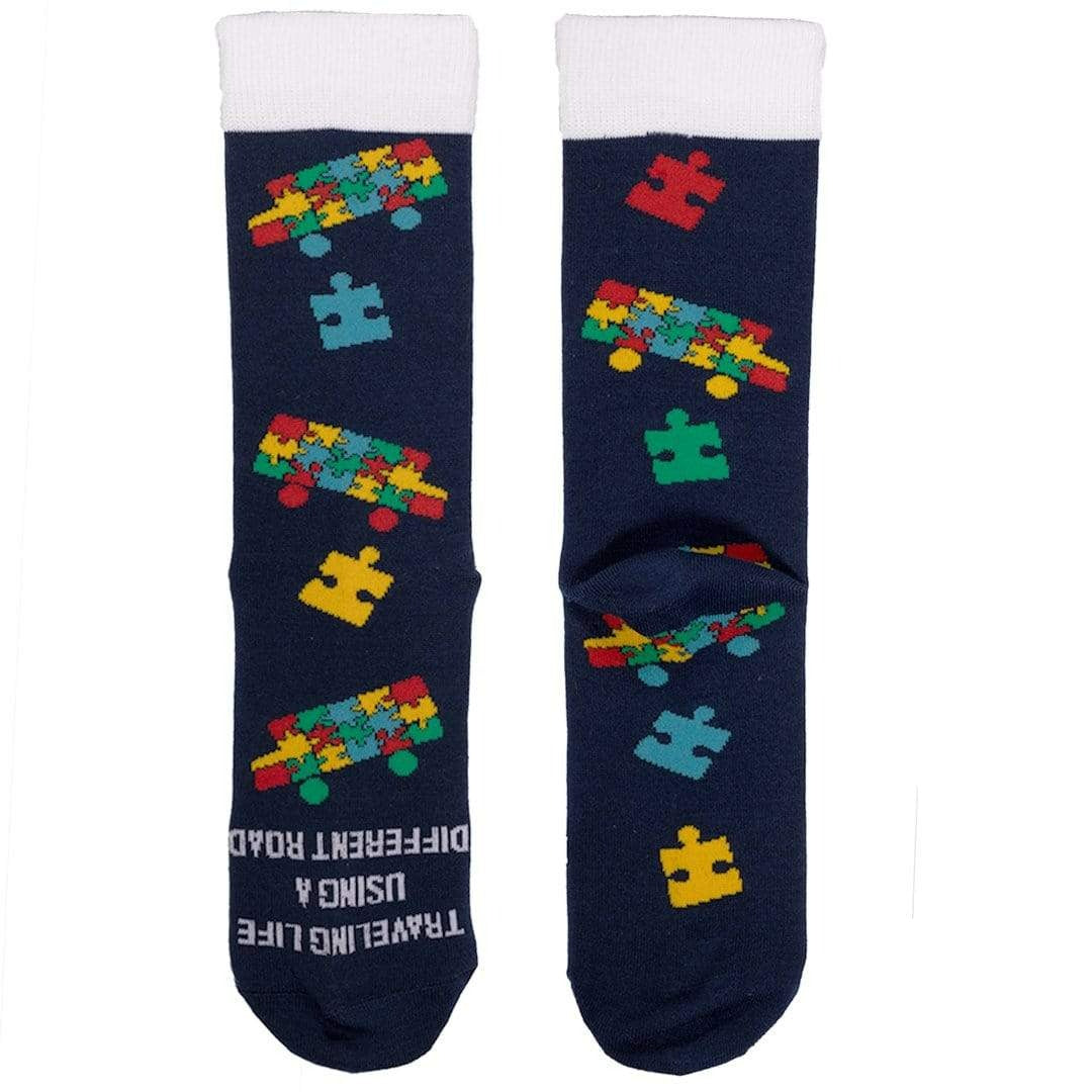 Bus Puzzle Piece Autism Awareness Crew Socks