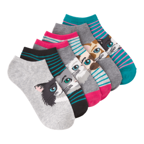 Cat Faces No Show 6 Pair Pack