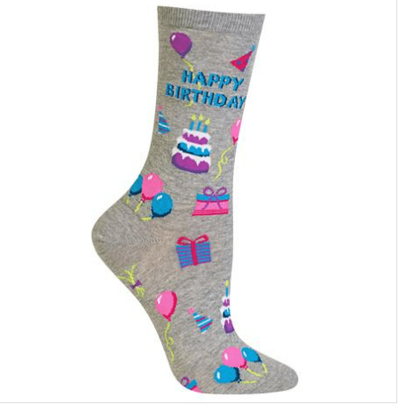 Grey Happy Birthday Socks Women’s Crew Sock