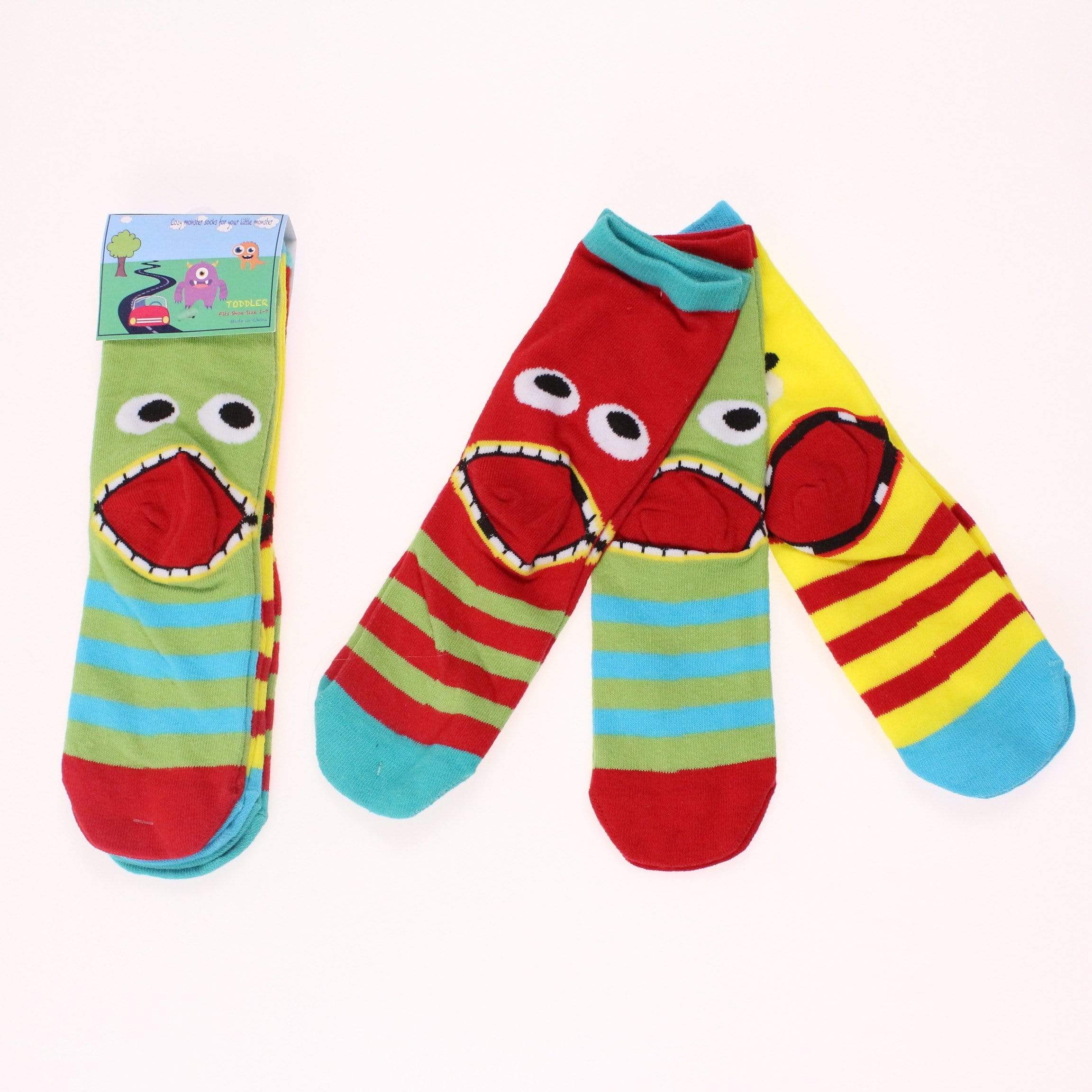 Monster Face Todder Crew Socks 3 pack