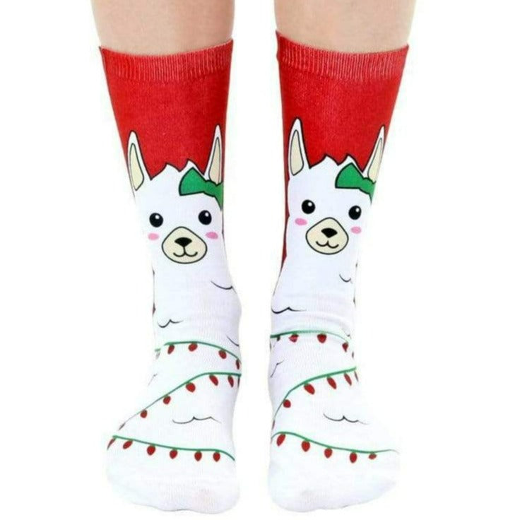 Christmas Lights Llama Crew Socks